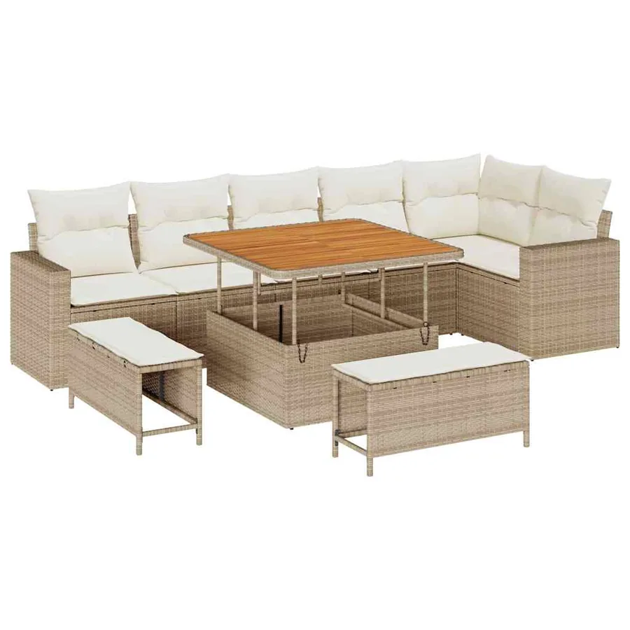 Ensemble de canapé de jardin 11 pcs Beige et crème polyrotin - 2