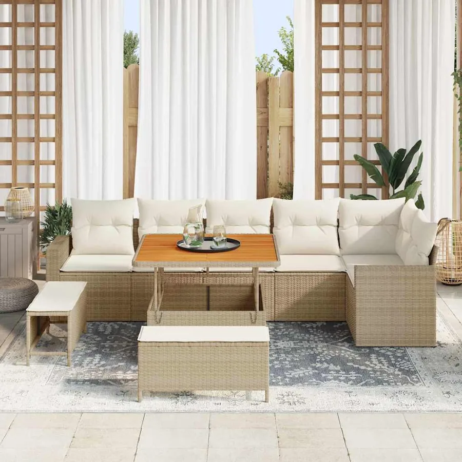 Ensemble de canapé de jardin 11 pcs Beige et crème polyrotin - 3