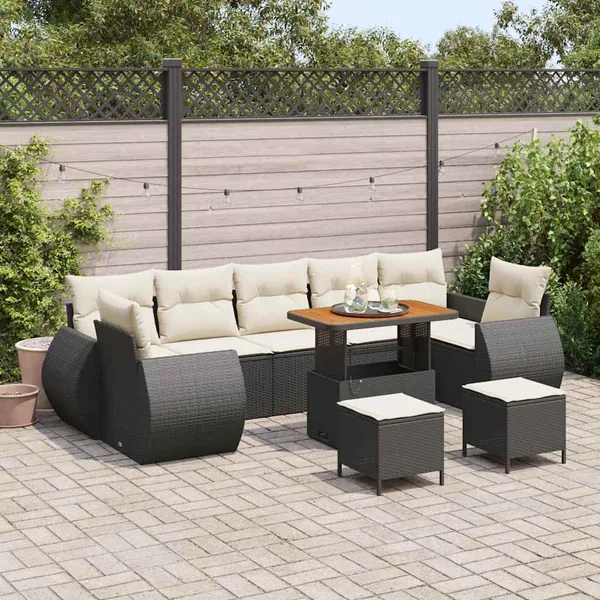 Ensemble de canapé de jardin avec coussin 10 pcs Noir et crème