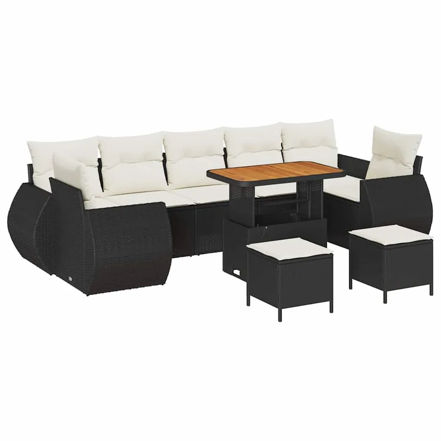 Ensemble de canapé de jardin avec coussin 10 pcs Noir et crème - 2