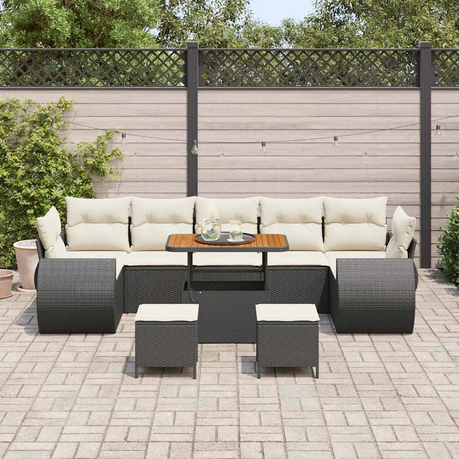 Ensemble de canapé de jardin avec coussin 10 pcs Noir et crème - 3