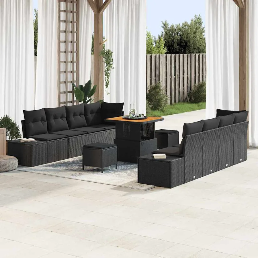 Ensemble de canapé de jardin 11 pcs Noir Poly rotin
