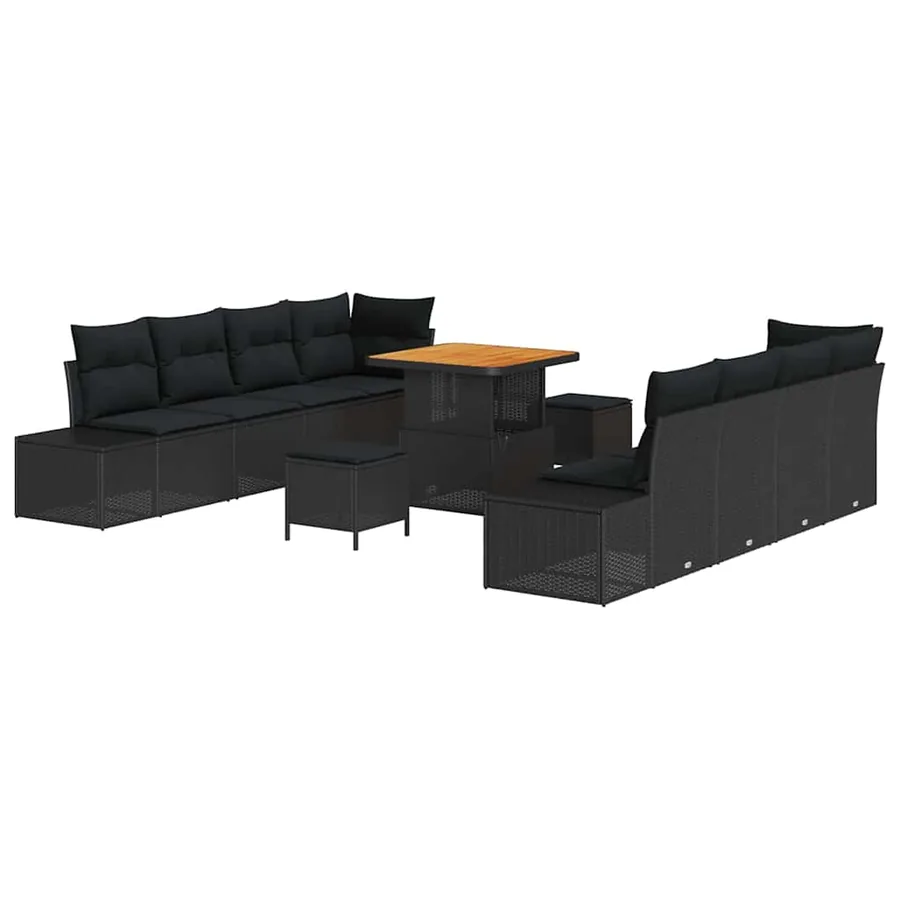 Ensemble de canapé de jardin 11 pcs Noir Poly rotin - 2