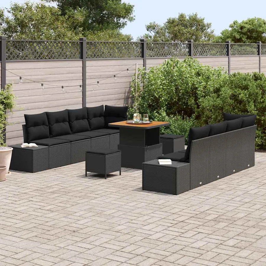 Ensemble de canapé de jardin 11 pcs Noir Poly rotin - 3