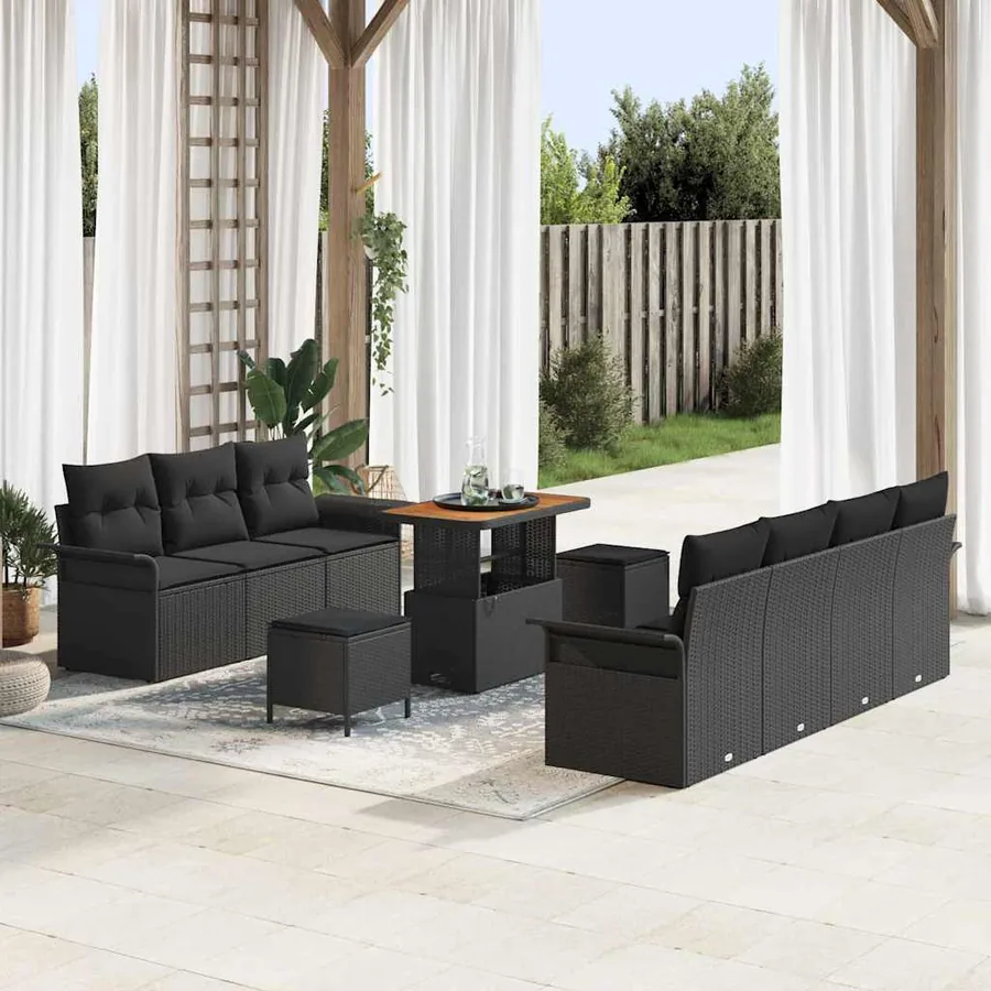 Ensemble de canapé de jardin avec coussin 10 pcs Noir