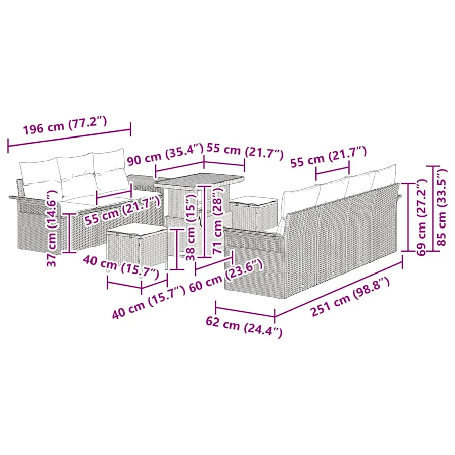 Ensemble de canapé de jardin avec coussin 10 pcs Noir - 15