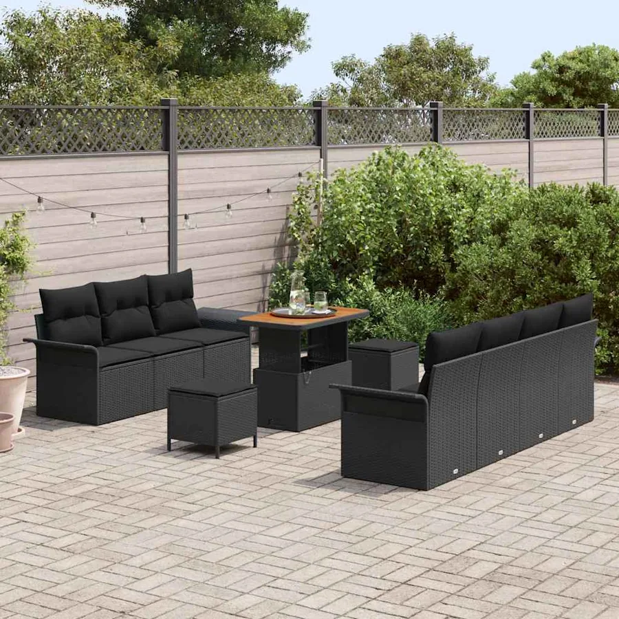 Ensemble de canapé de jardin avec coussin 10 pcs Noir - 3