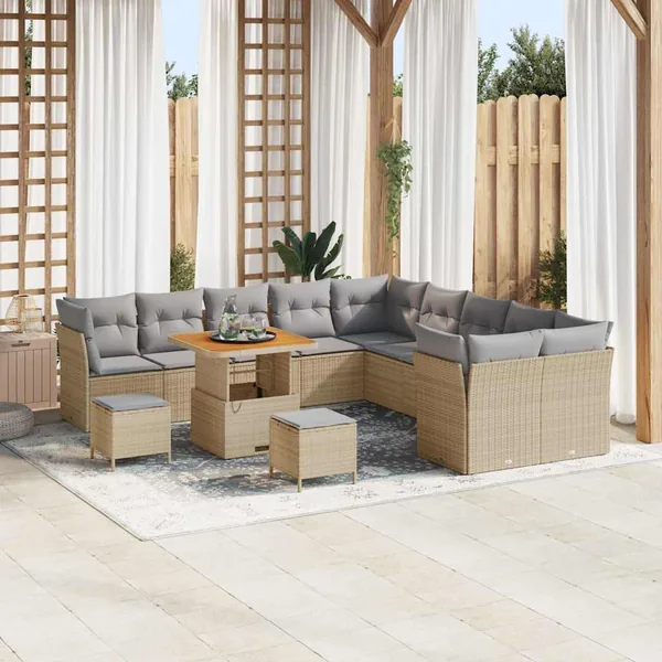 Ensemble de canapé de jardin 13 pcs Beige et Gris clair