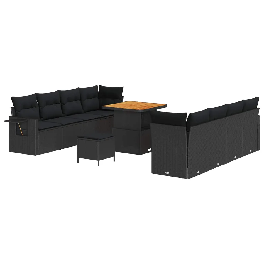 Ensemble de canapé de jardin avec coussin 11 pcs Noir polyrotin - 2