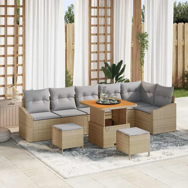Ensemble de canapé de jardin 9 pcs Beige Poly rotin