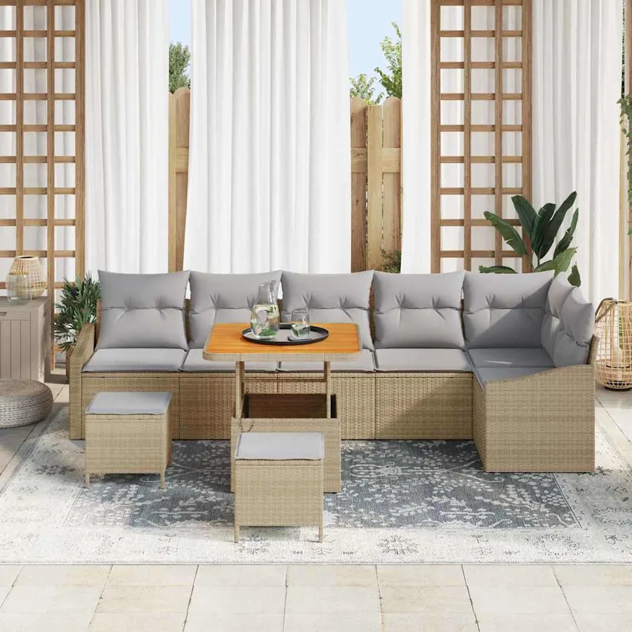 Ensemble de canapé de jardin 9 pcs Beige Poly rotin - 3