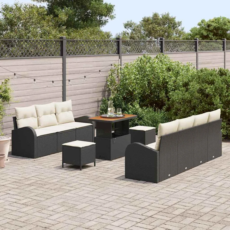 Ensemble de canapé de jardin avec coussin 10 pcs Noir et Crème - 3