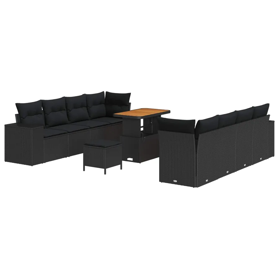 Ensemble de canapé de jardin avec coussin 11 pcs Noir polyrotin - 2