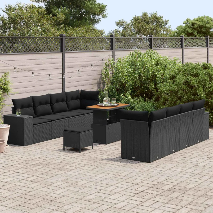 Ensemble de canapé de jardin avec coussin 11 pcs Noir polyrotin - 3