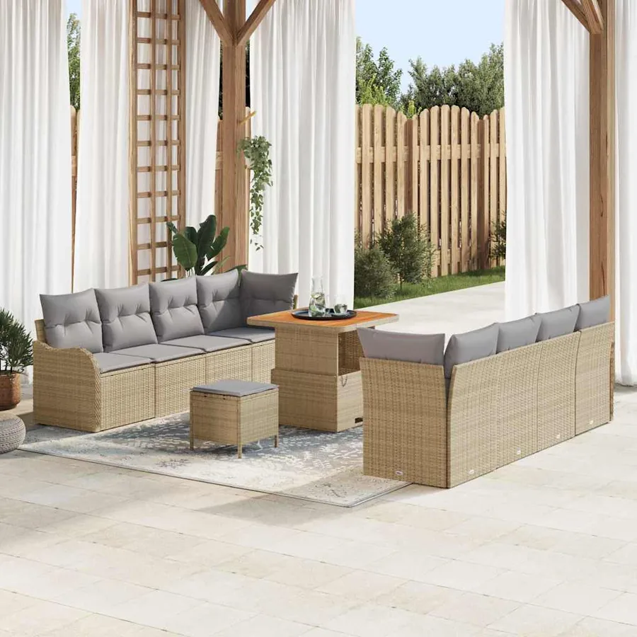 Ensemble de canapé de jardin 11 pcs Beige et Gris clair