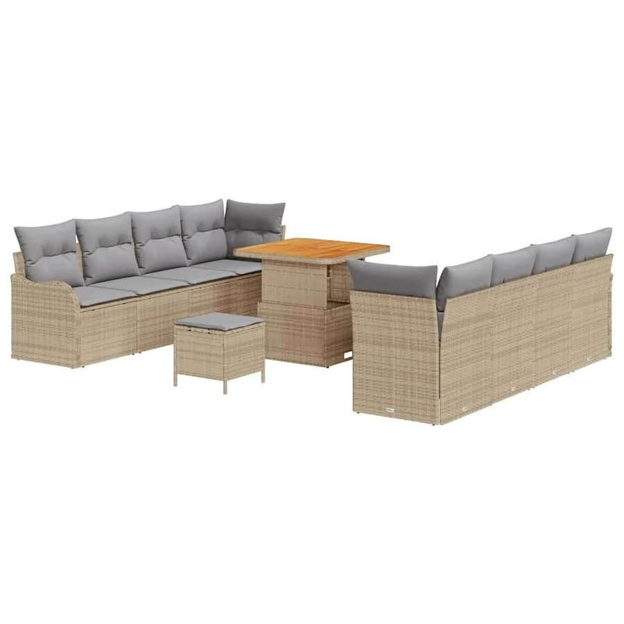 Ensemble de canapé de jardin 11 pcs Beige et Gris clair - 2