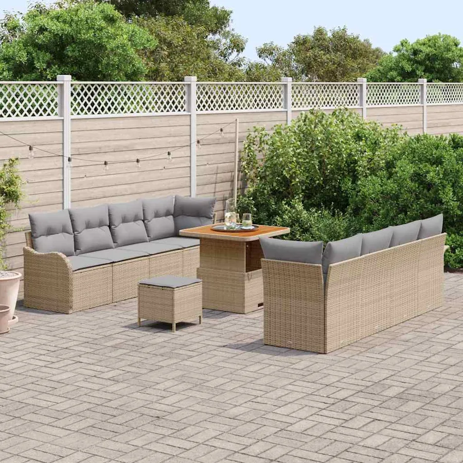 Ensemble de canapé de jardin 11 pcs Beige et Gris clair - 3