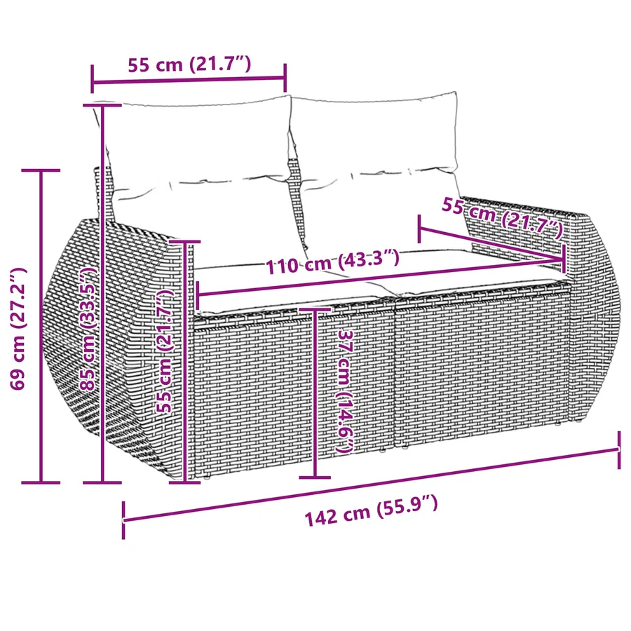 Ensemble de canapé de jardin avec coussin 10 pcs Noir polyrotin - 14
