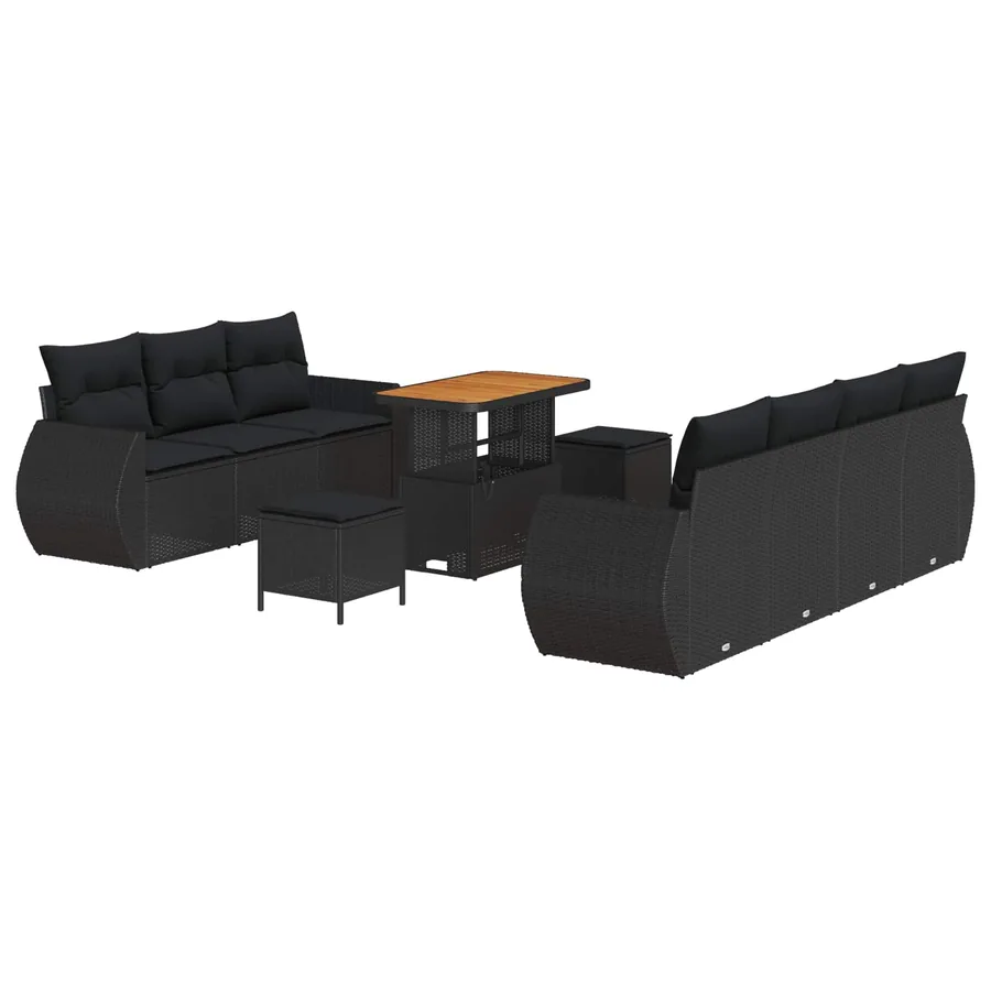 Ensemble de canapé de jardin avec coussin 10 pcs Noir polyrotin - 2