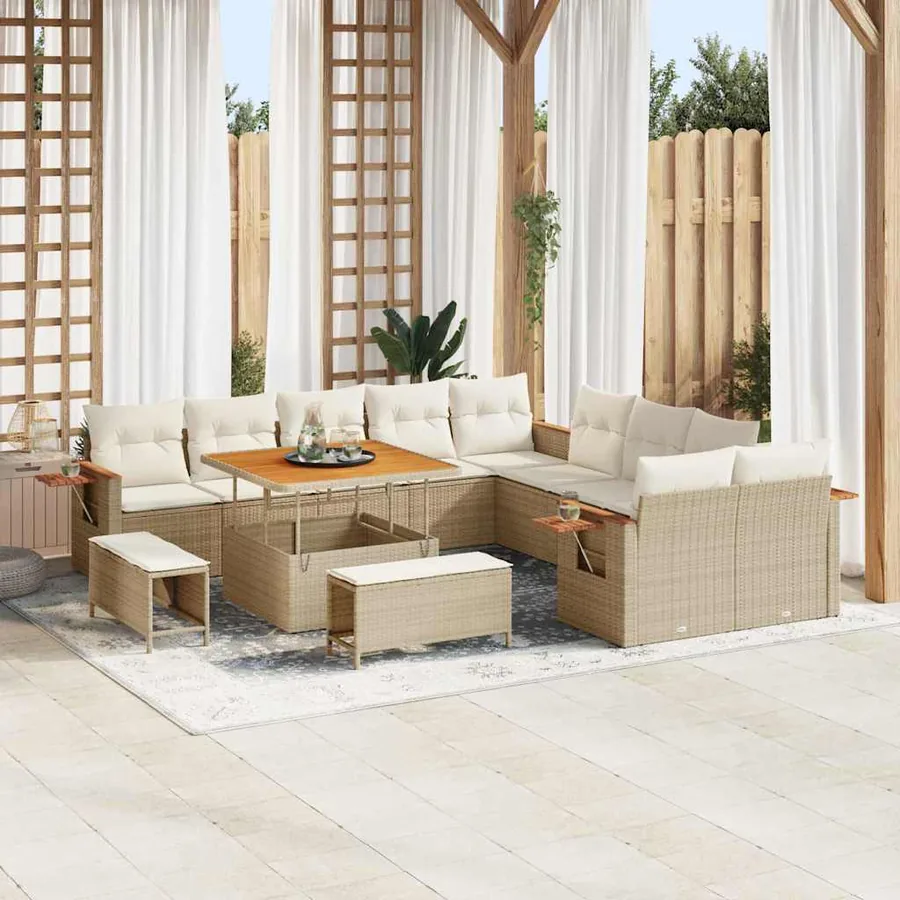 Ensemble de canapé de jardin 17 pcs Beige et crème polyrotin