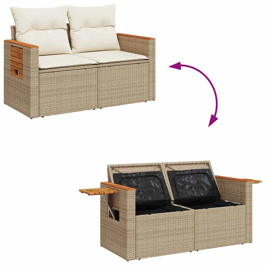 Ensemble de canapé de jardin 17 pcs Beige et crème polyrotin - 11