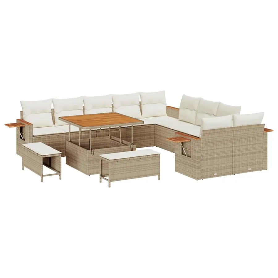Ensemble de canapé de jardin 17 pcs Beige et crème polyrotin - 2