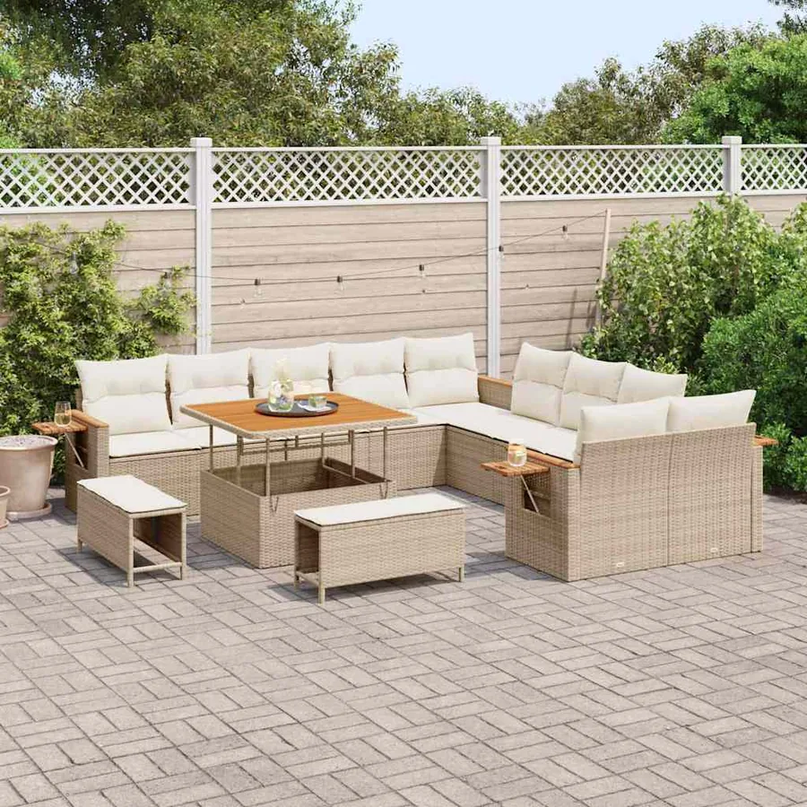 Ensemble de canapé de jardin 17 pcs Beige et crème polyrotin - 3