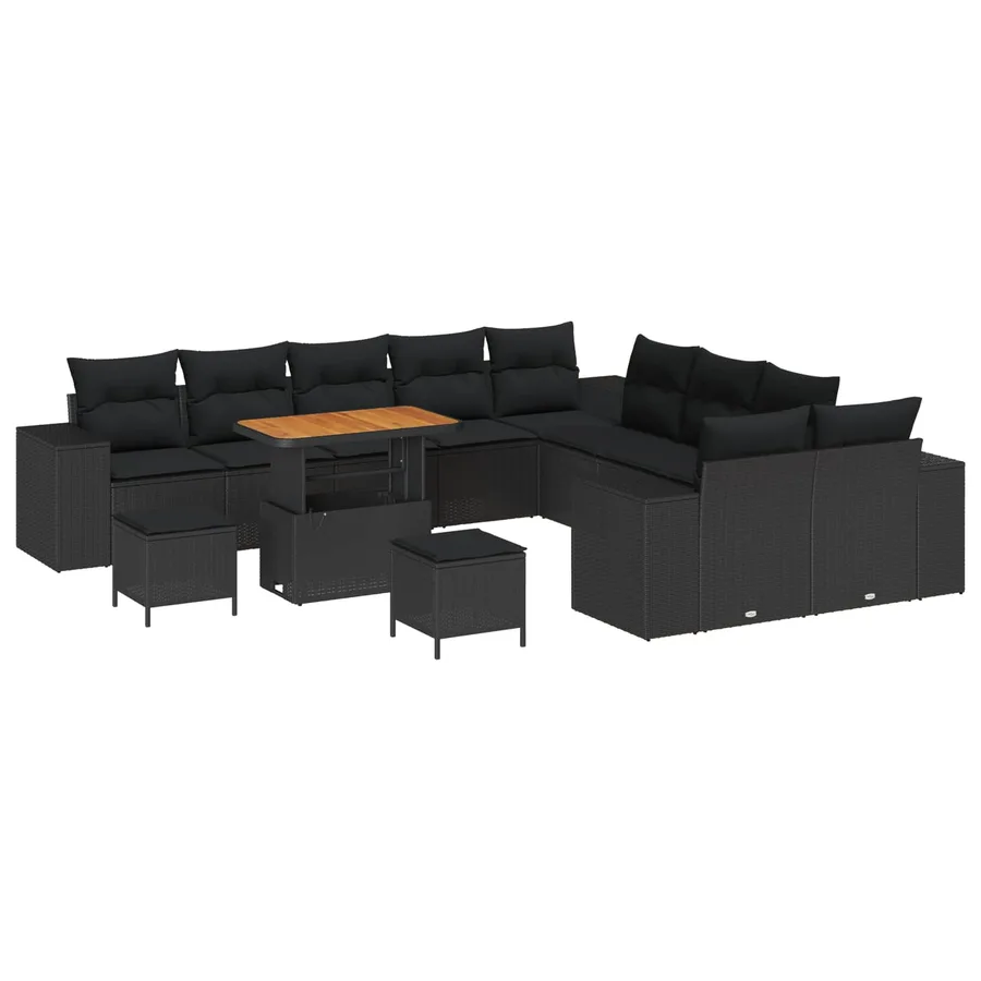 Ensemble de canapé de jardin avec coussin 13 pcs Noir polyrotin - 2