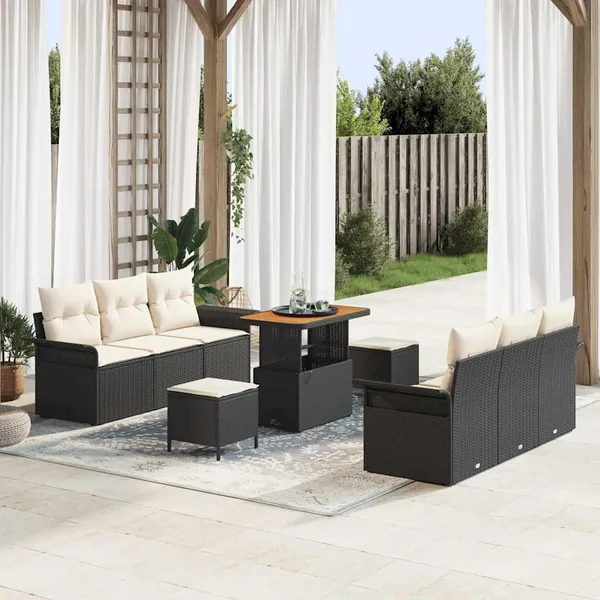 Ensemble de canapé de jardin avec coussin 9 pcs Noir et Crème
