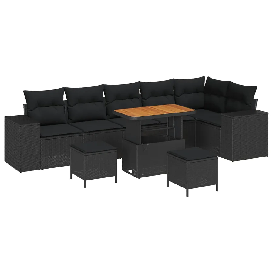 Ensemble de canapé de jardin avec coussin 9 pcs Noir polyrotin - 2