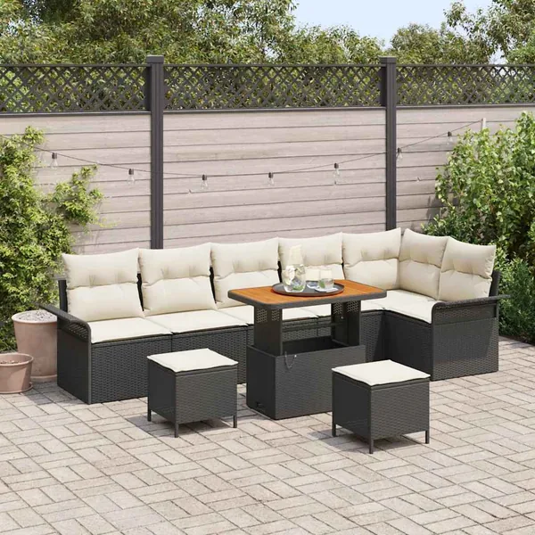 Ensemble de canapé de jardin avec coussin 9 pcs Noir et Crème