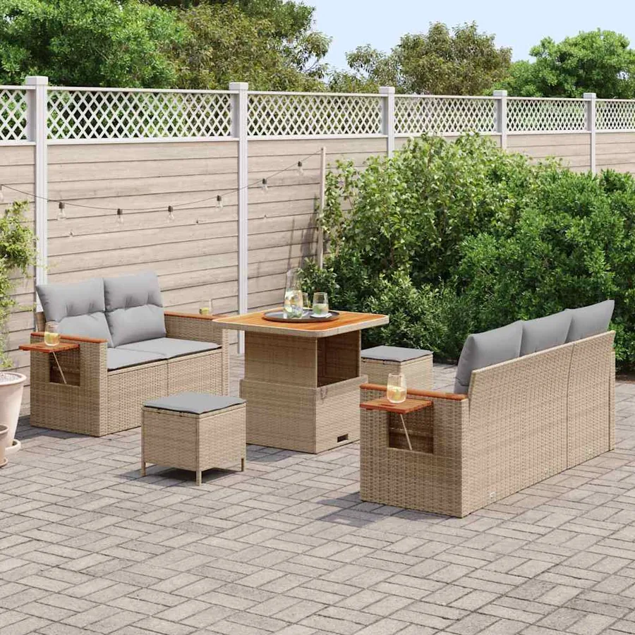 Ensemble de canapé de jardin 10 pcs Beige et Gris clair - 3