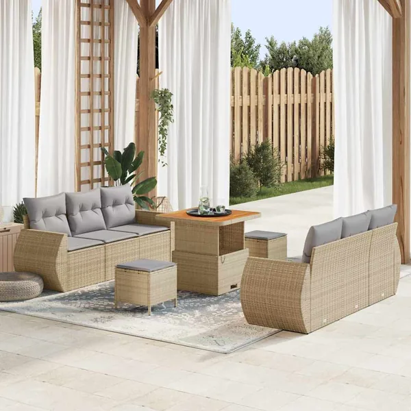 Ensemble de canapé de jardin 9 pcs Beige et Gris clair