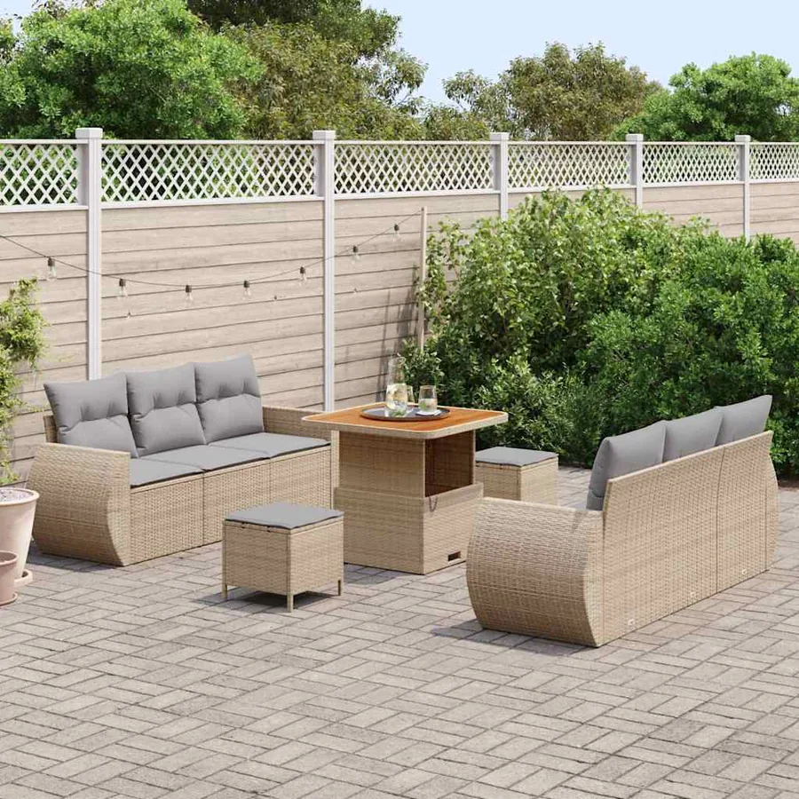 Ensemble de canapé de jardin 9 pcs Beige et Gris clair - 3