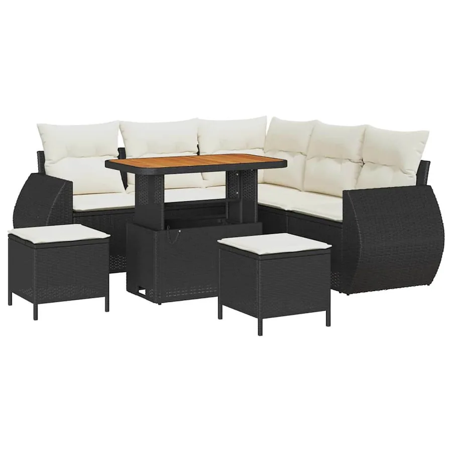 Ensemble de canapé de jardin 8 pcs Noir et Crème polyrotin - 2
