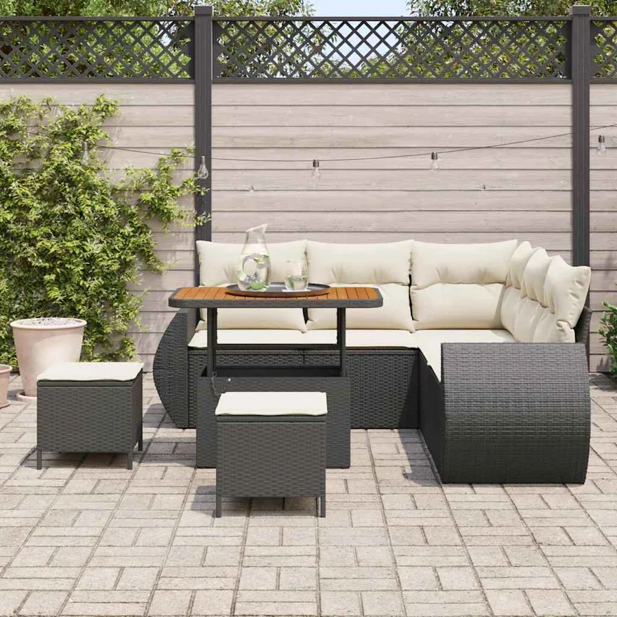 Ensemble de canapé de jardin 8 pcs Noir et Crème polyrotin - 3