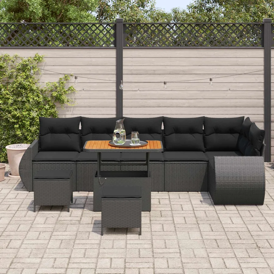Ensemble de canapé de jardin 9 pcs Noir Poly Rattan - 3