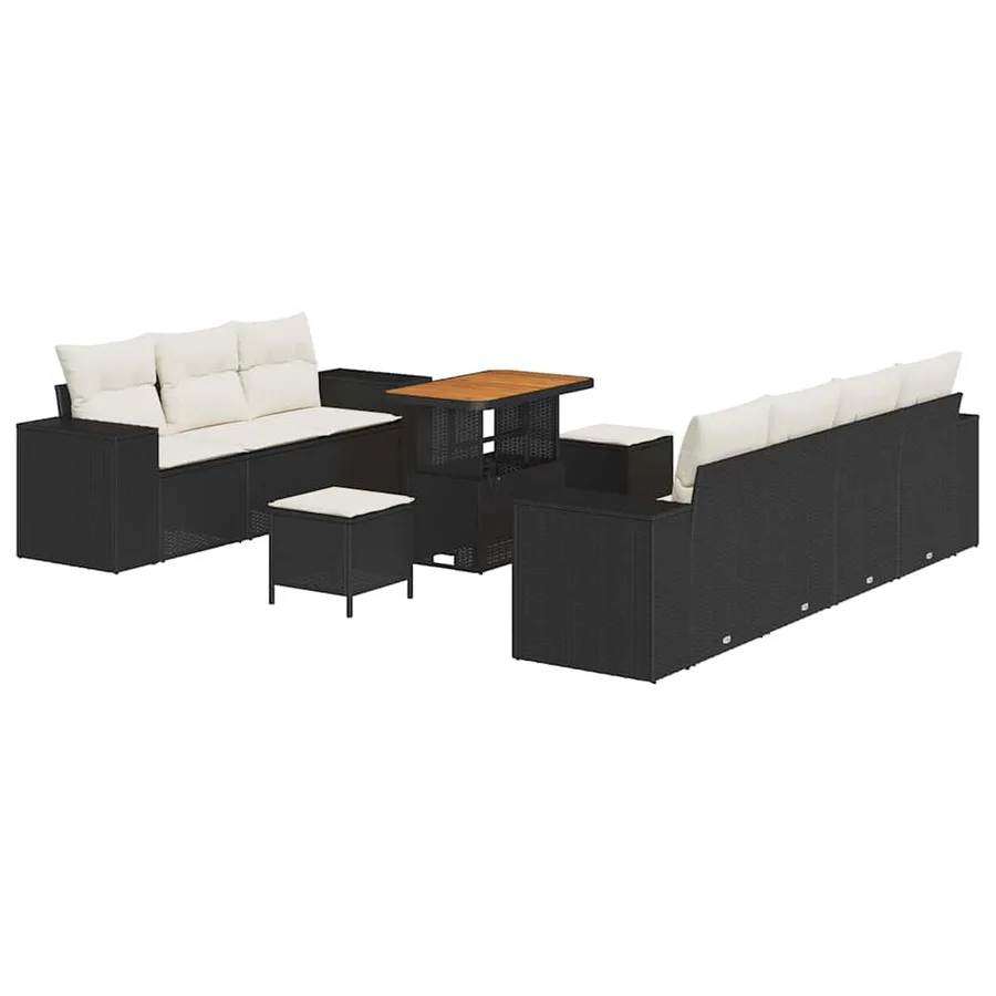 Ensemble de canapé de jardin 10 pcs Noir et Crème Poly Rattan - 2