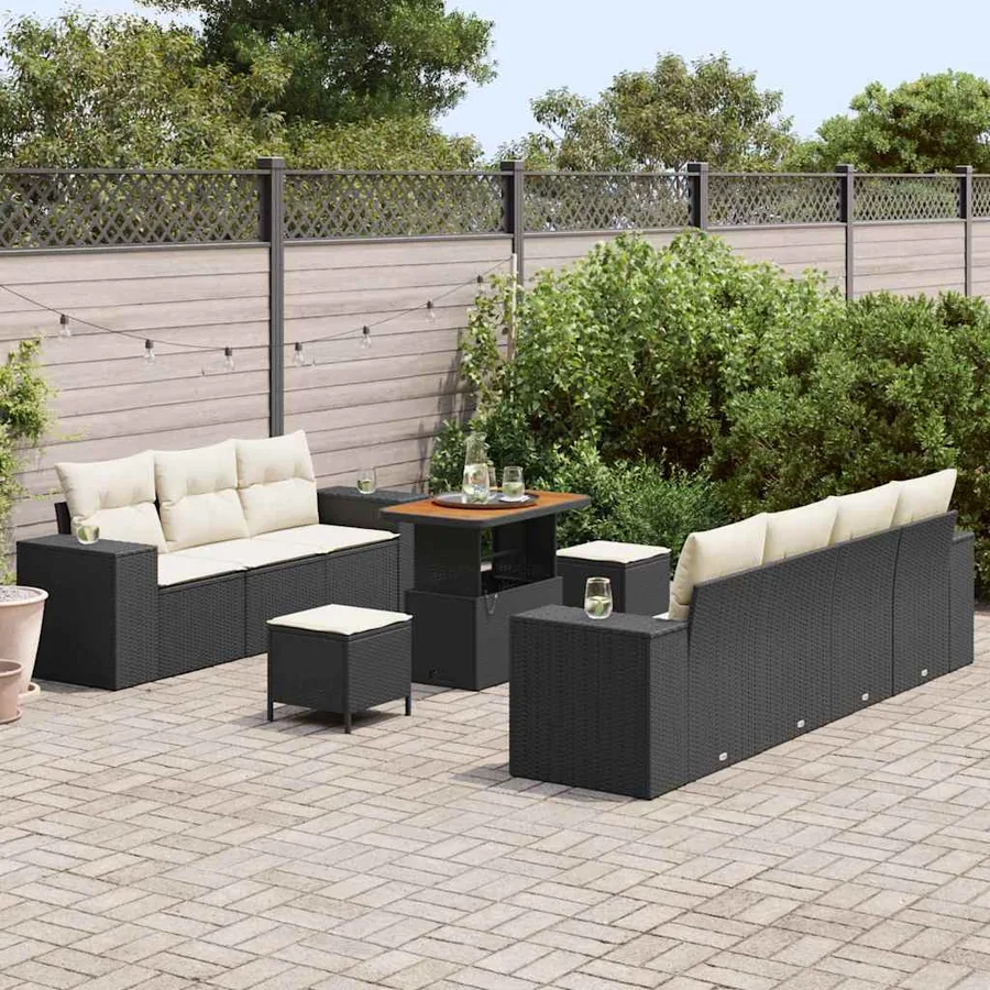 Ensemble de canapé de jardin 10 pcs Noir et Crème Poly Rattan - 3