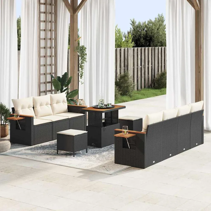 Ensemble de canapé de jardin 13 pcs Noir et Crème polyrotin