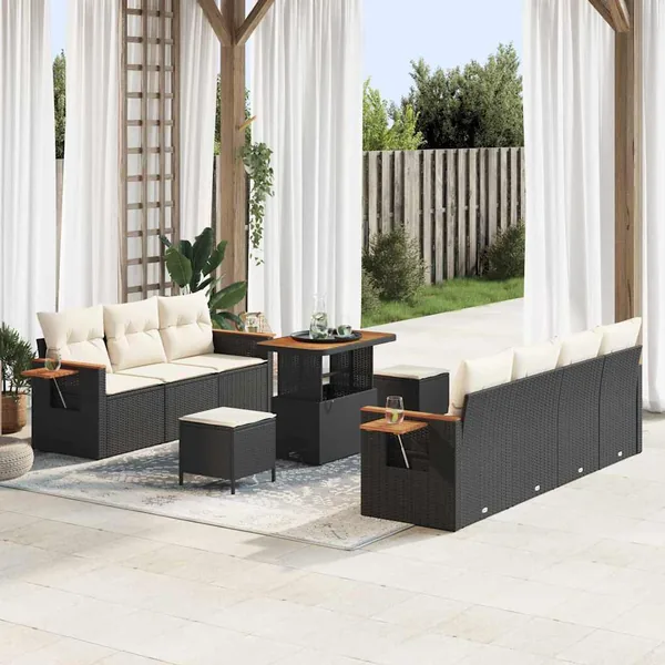 Ensemble de canapé de jardin 13 pcs Noir et Crème polyrotin