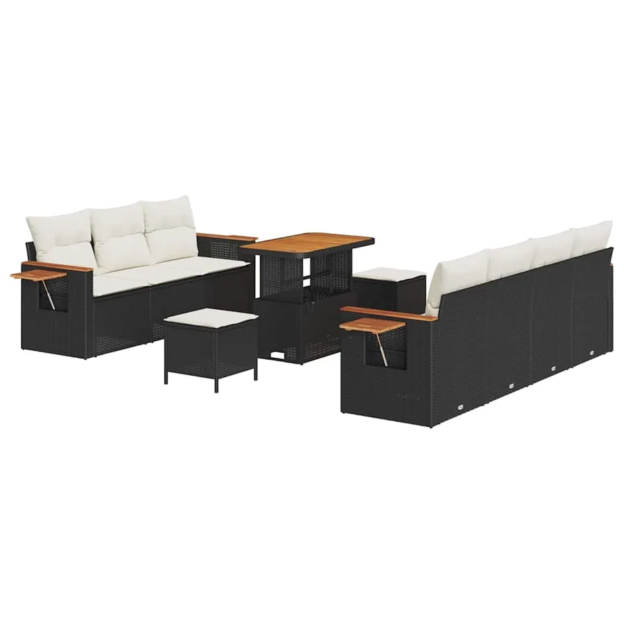 Ensemble de canapé de jardin 13 pcs Noir et Crème polyrotin - 2