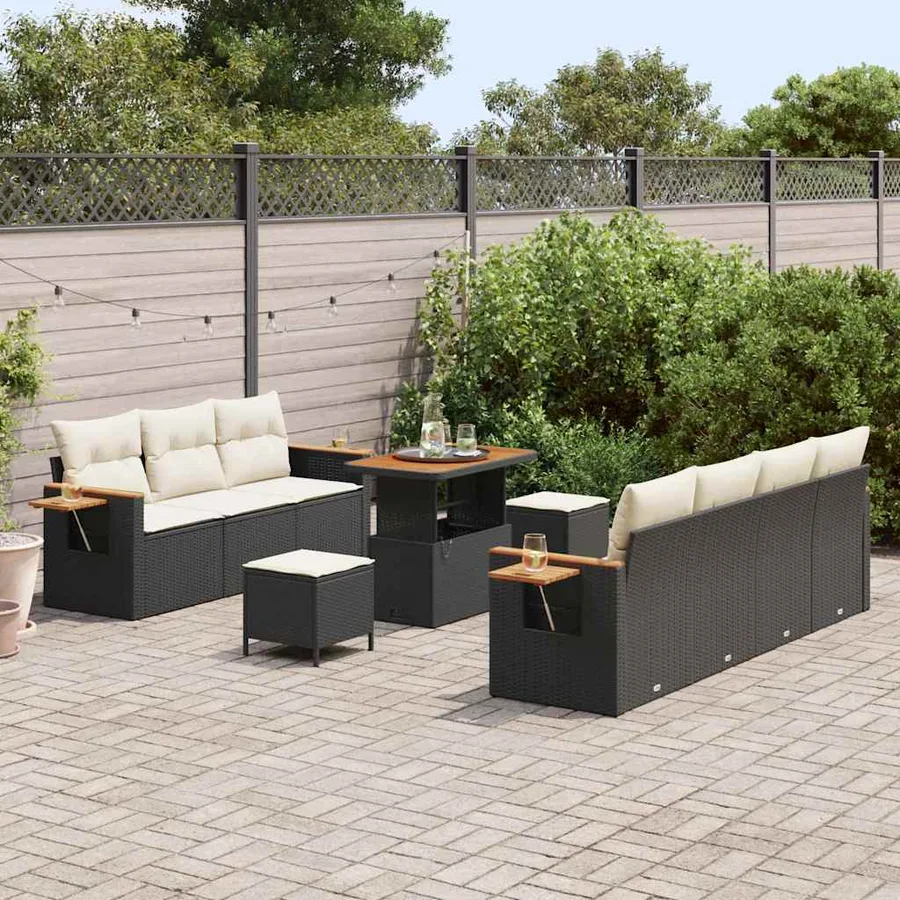 Ensemble de canapé de jardin 13 pcs Noir et Crème polyrotin - 3