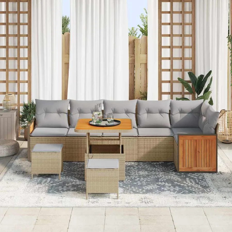 Ensemble de canapé de jardin 11 pcs Beige et Gris clair - 3
