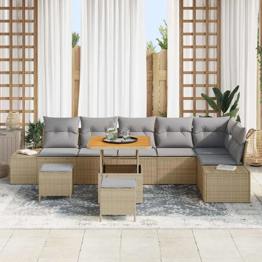 Ensemble de canapé de jardin 9 pcs Beige Poly rotin - 3