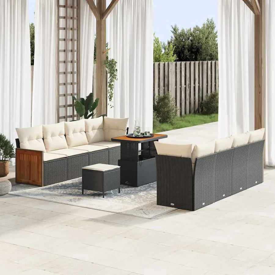 Ensemble de canapé de jardin 12 pcs Noir et Crème polyrotin