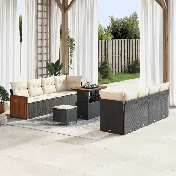 Ensemble de canapé de jardin 12 pcs Noir et Crème polyrotin