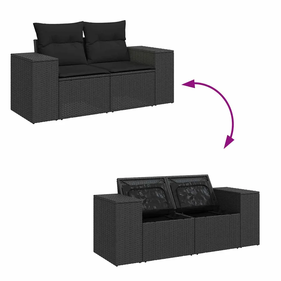 Ensemble de canapé de jardin avec coussin 9 pcs Noir polyrotin - 12