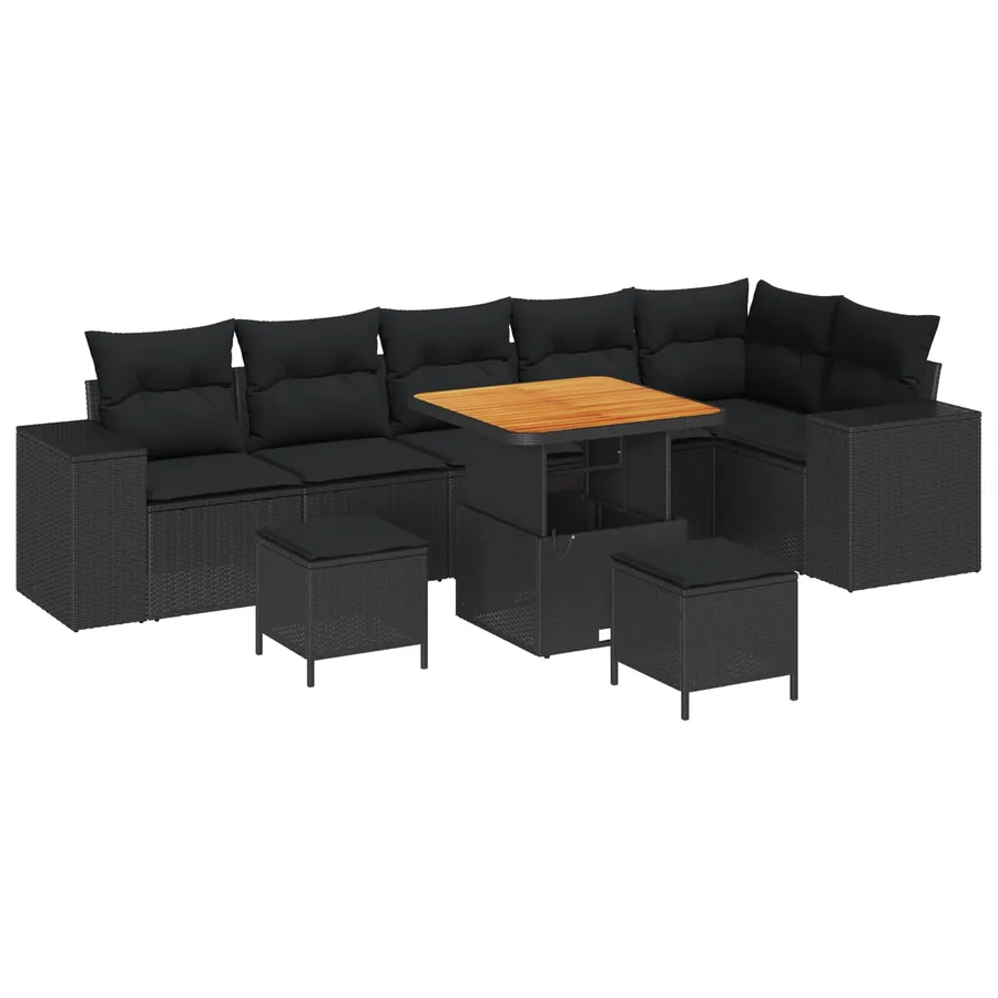 Ensemble de canapé de jardin avec coussin 9 pcs Noir polyrotin - 2