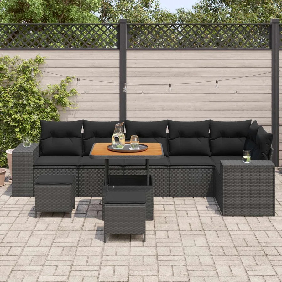 Ensemble de canapé de jardin avec coussin 9 pcs Noir polyrotin - 3